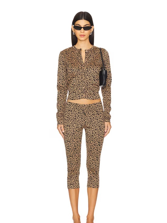 REVOLVE Pants - REVOLVE Leopard Print Cropped Jumpsuit Set - Tan/Black